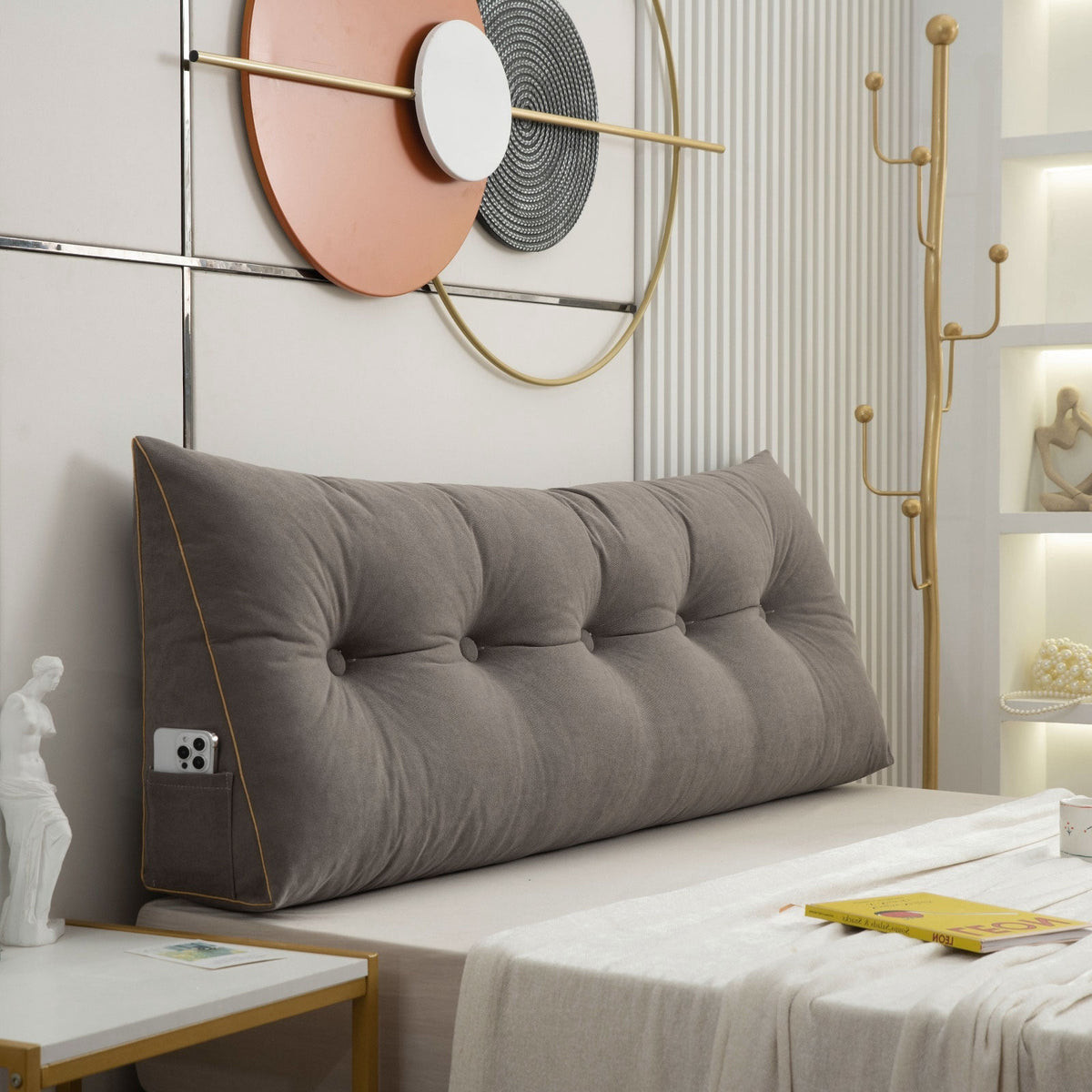 Luxury Chic Wedge HeadBoard Pillow | Backrest Reading Pillow, Dark Green / Small