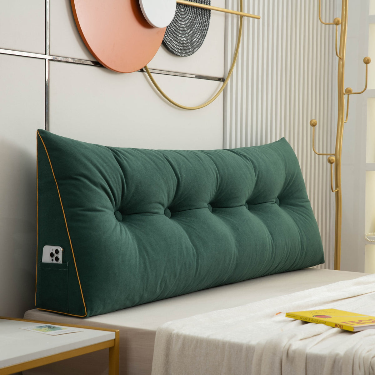 Luxury Chic Wedge HeadBoard Pillow | Backrest Reading Pillow, Dark Green / Small