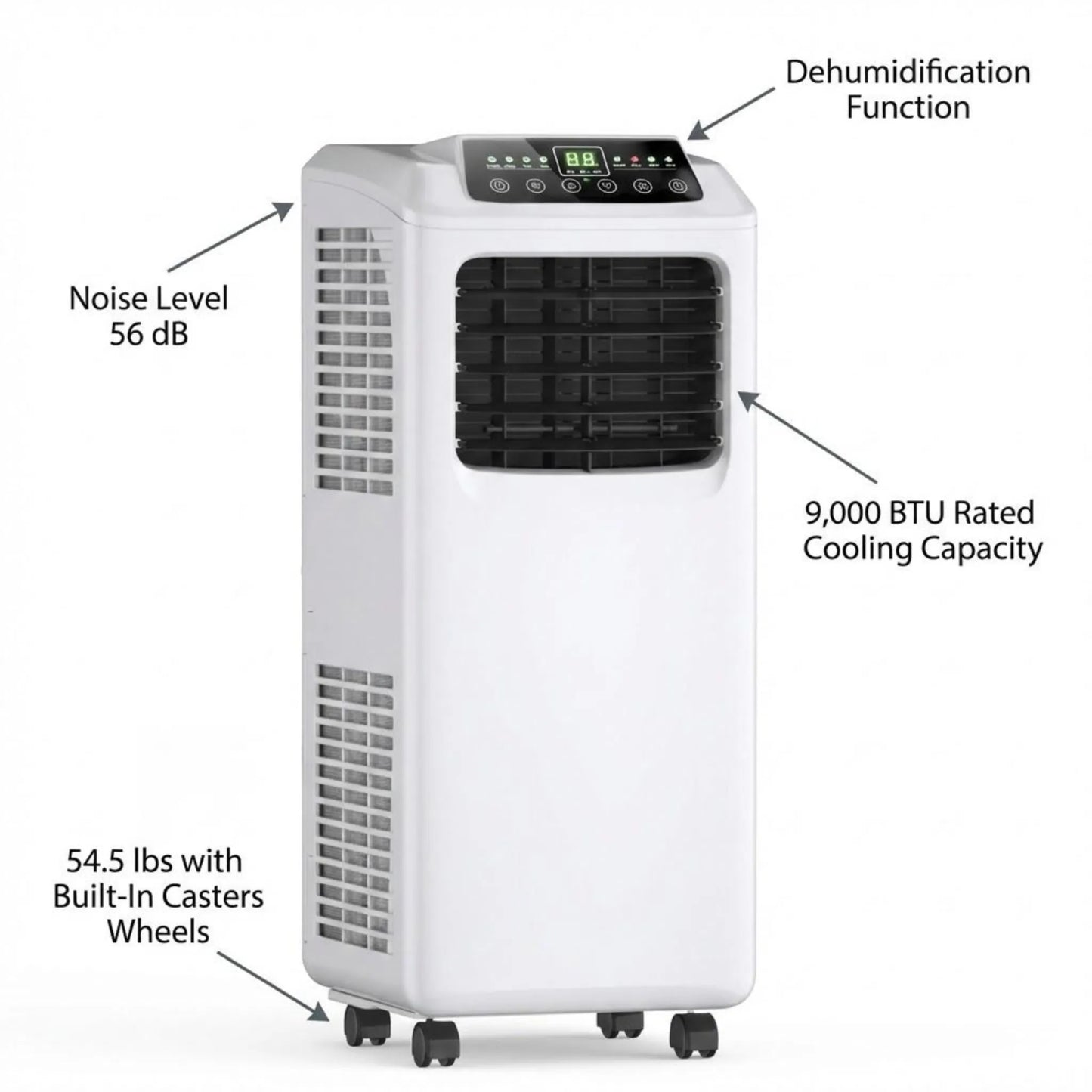 9000 BTU Portable Air Conditioner with Built-in Dehumidifier and Remote Control