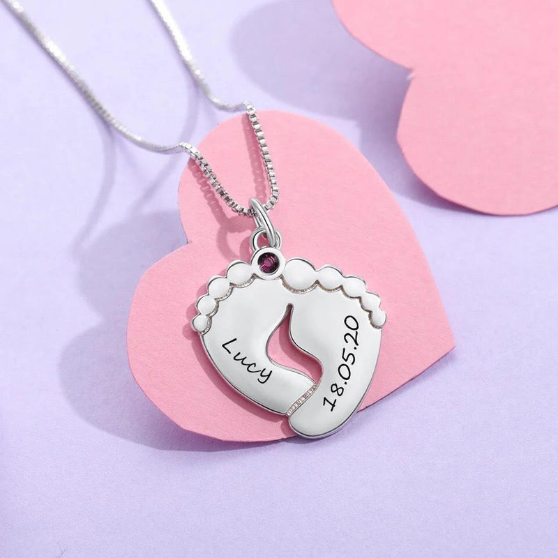 Customized Silver Baby Feet Necklace - cafematernity