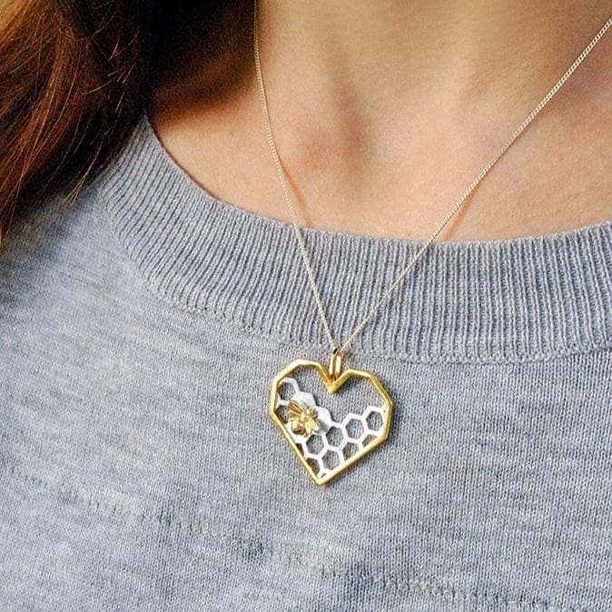 Honeycomb Bee Heart Necklace - cafematernity